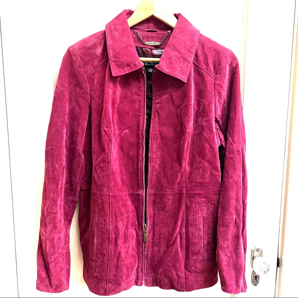 Dennis Basso Womens M Genuine Suede Leather Zip Jacket Claret Red